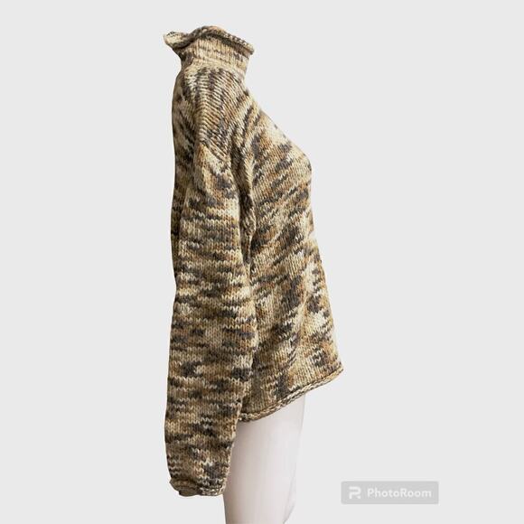 Columbia Women's Size Large Vintage Sweater Tan Chunky Knit Wool Mock Turtleneck - Picture 2 of 8